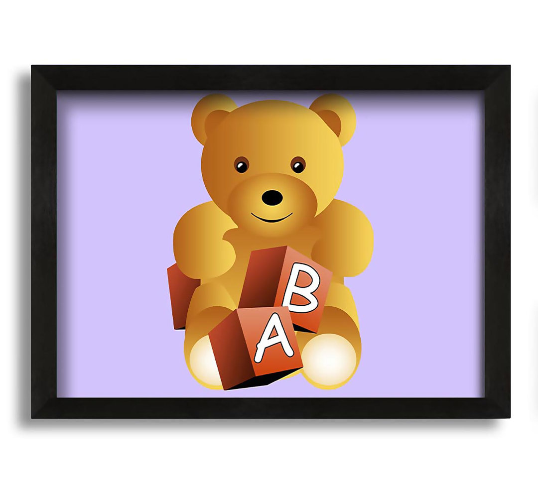 Gerahmtes Leinwandbild Teddy Bear Alphabet Blocks in Hellblau