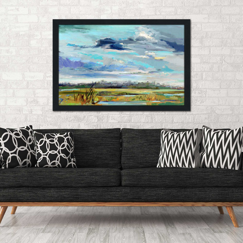 Marsh Skies par - Peinture, H 33,5 po x l 49,5 po x P 1 po, Cadre espresso