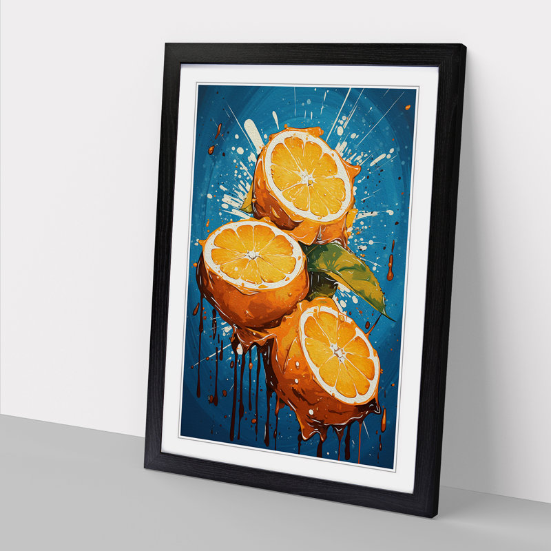 Orange Fruit Pop - Single Picture Frame Print on Wood, 64cm H x 46cm W x 2cm D, Black Framed
