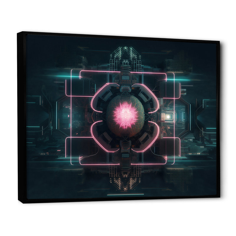Abstrait futuriste lotus sur toile, H 16 po x l 32 po x P 1 po, Cadre flottant noir
