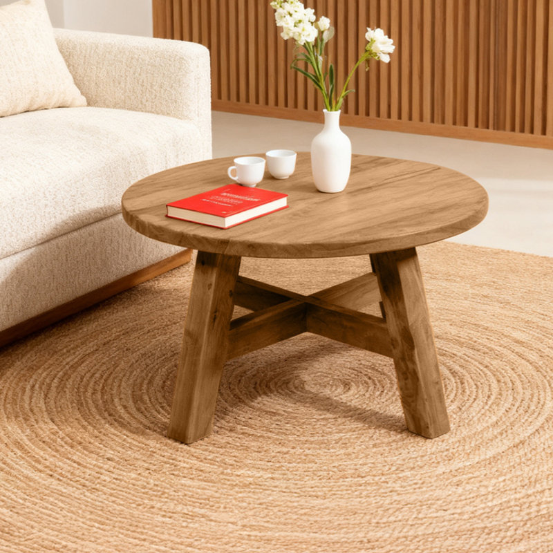 Table basse en bois de teck massif D27,5 "