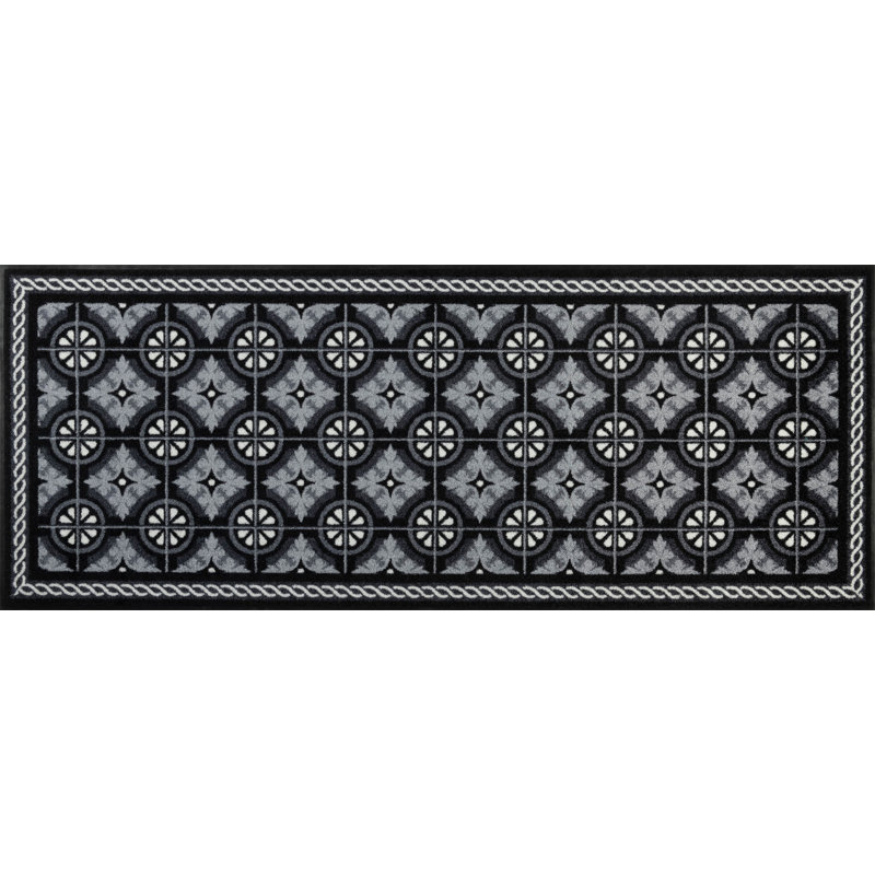 Fußmatte  Design Kitchen Tiles, Black, Rectangle 75 x 190 cm
