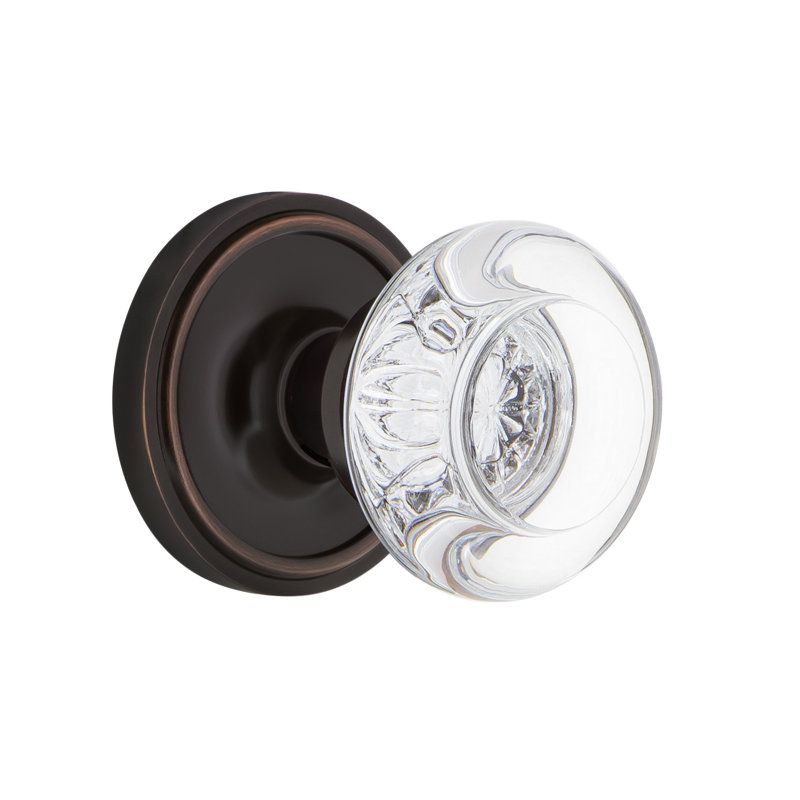 Classic Rosette with Round Clear Crystal Door Knob, Timeless Bronze, 2-3/8"