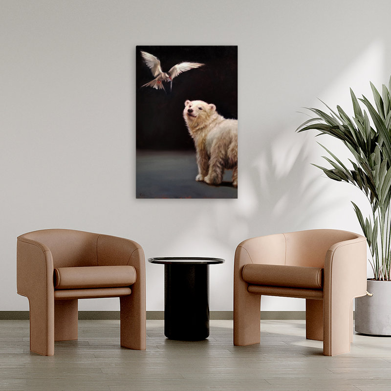 Se faire des amis - animaux, surréalisme urbain et pop, oiseaux, art, H 36 po x l 24 po