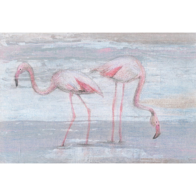 « pêche flamant roses ii », reproduction d’art sur toile tendue, H 30 po x l 45 po x P 1,5 po