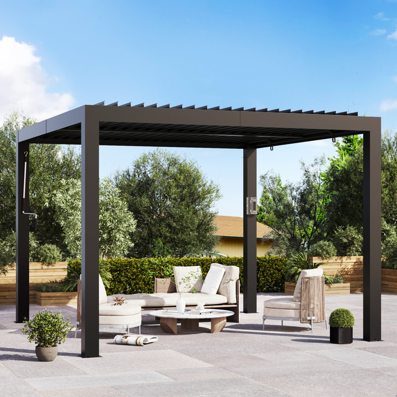 Aurora 10‘ X 10'  Louvered Pergola With Adjustable Double -Layer Lovers,Built-In Gutter System And USB Charging Socket