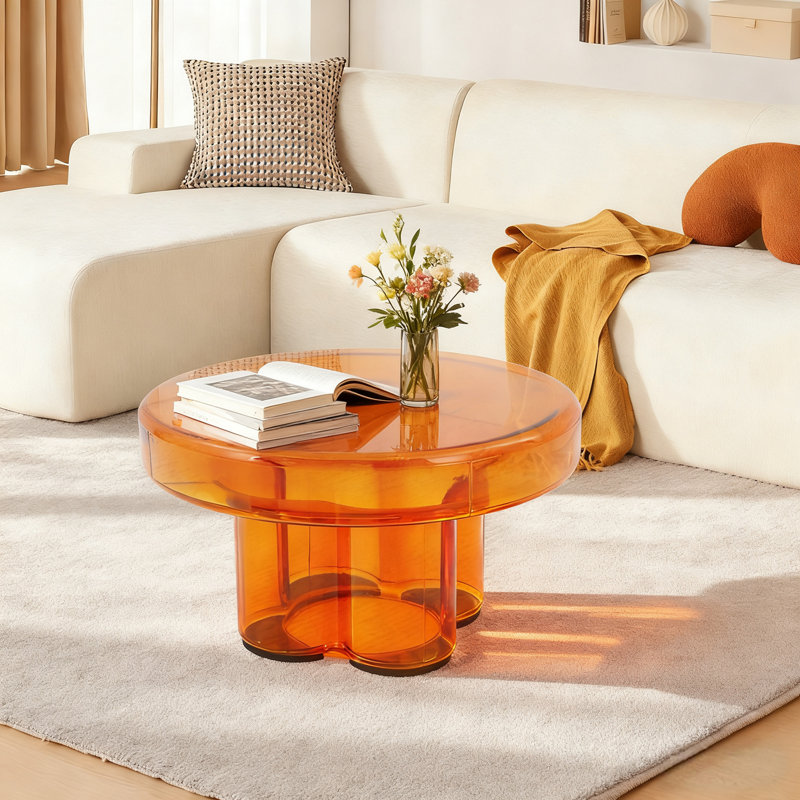 Round Glass Side Table, Orange