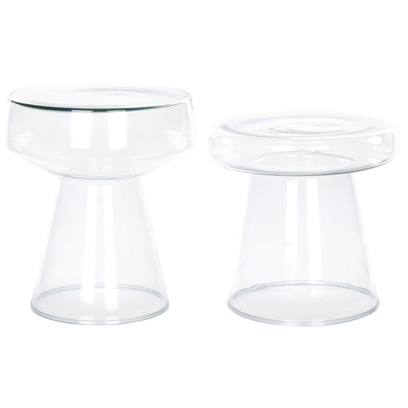 Moneer Glass Top Pedestal Side Table Set, Clear