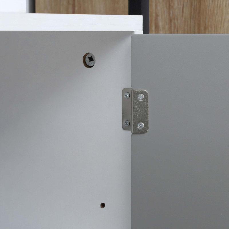 Armoire de rangement avec tablette ouverte et armoire à double porte, armoire d'appoint avec panneau à chevrons et structure en acier