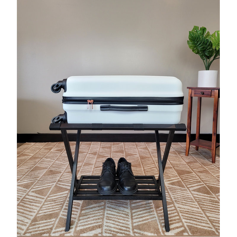 Brushed Black Bamboo Folding Luggage Rack with Shelf