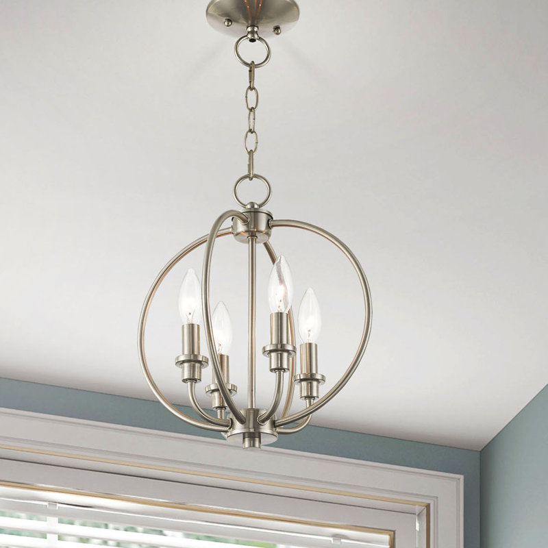 Lustre en forme de globe à 4 lumières Remer, Nickel brossé