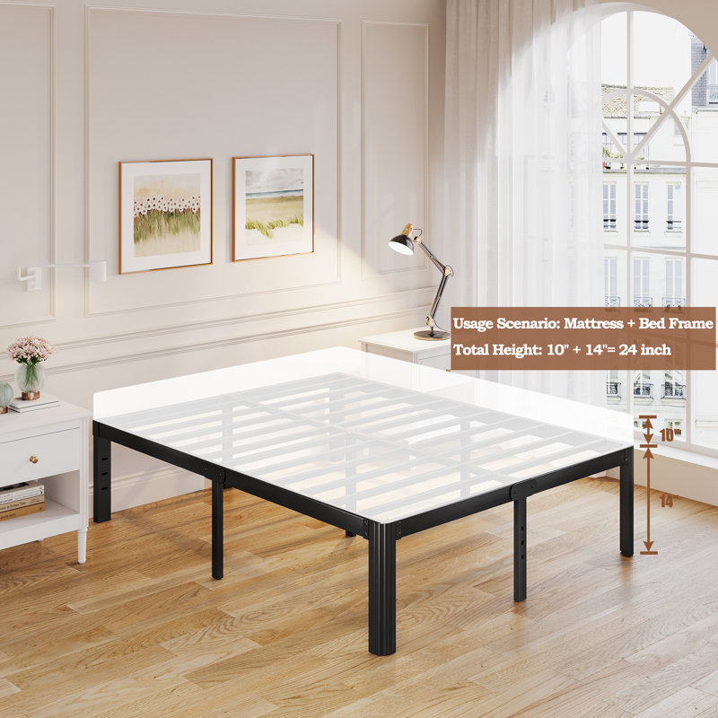 Jalyna Heavy Duty Metal Bed Frame with Round Corners, Box Spring Not Required, Noise Free, 14", Queen
