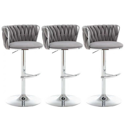Velvet Bar Stools Set Of 3, Counter Height Bar Chairs With Low Back, Gold Swivel Bar Stools For Kitchen Island, Bar Pub