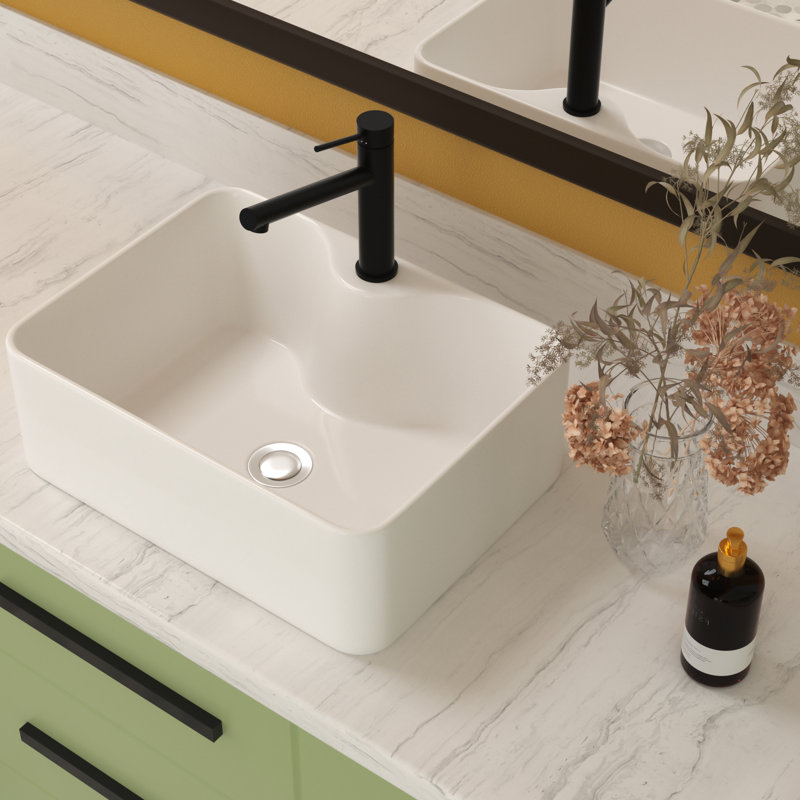 Lavabo vasque en céramique moderne 16 po x 12 po - rectangulaire, blanc, teint - aspect salle de bain, surface résistante aux acides