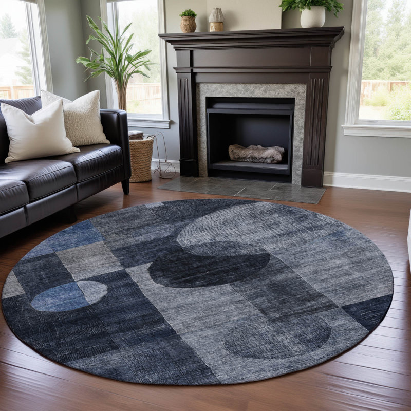 Premium Machine Washable Konopka AMF1114 Geometric Rug, Round 8'