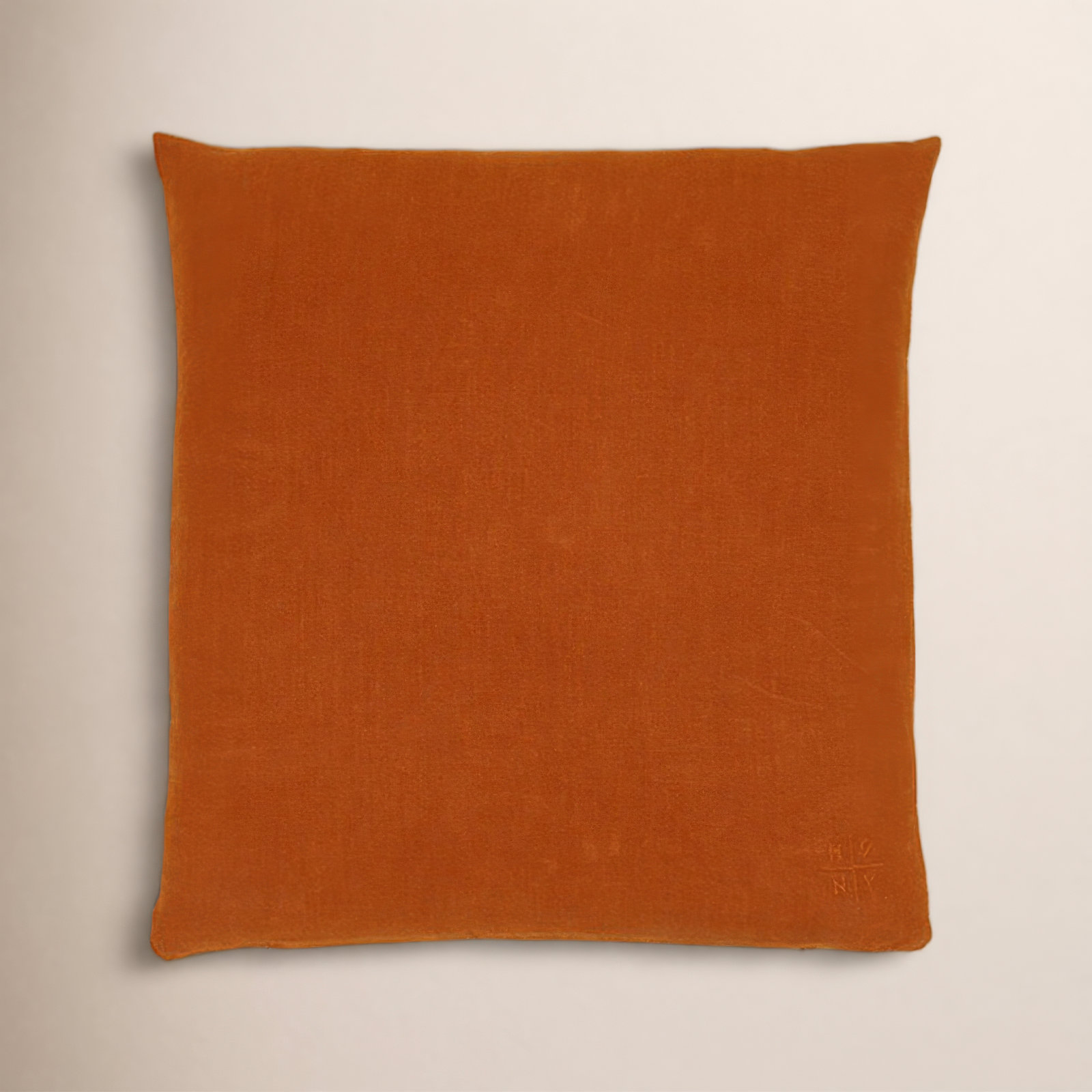 Simple Embroidered Linen Throw Pillow, Terracotta, Square 18"