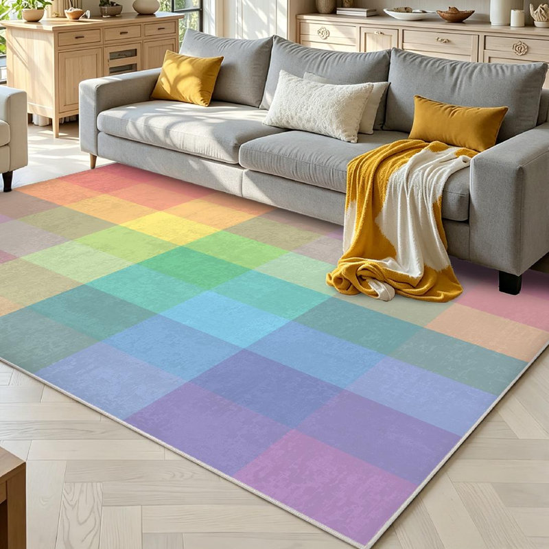 Clear Color Pastel Rainbow Abstract Art Blue Colorful Colors Colour Fabric Machine Washable Indoor Area Rug