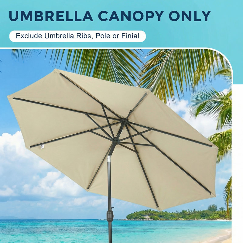 3M Market Parasol Canopy Replacement for 8 Ribs Patio Umbrella, Canvas Beige