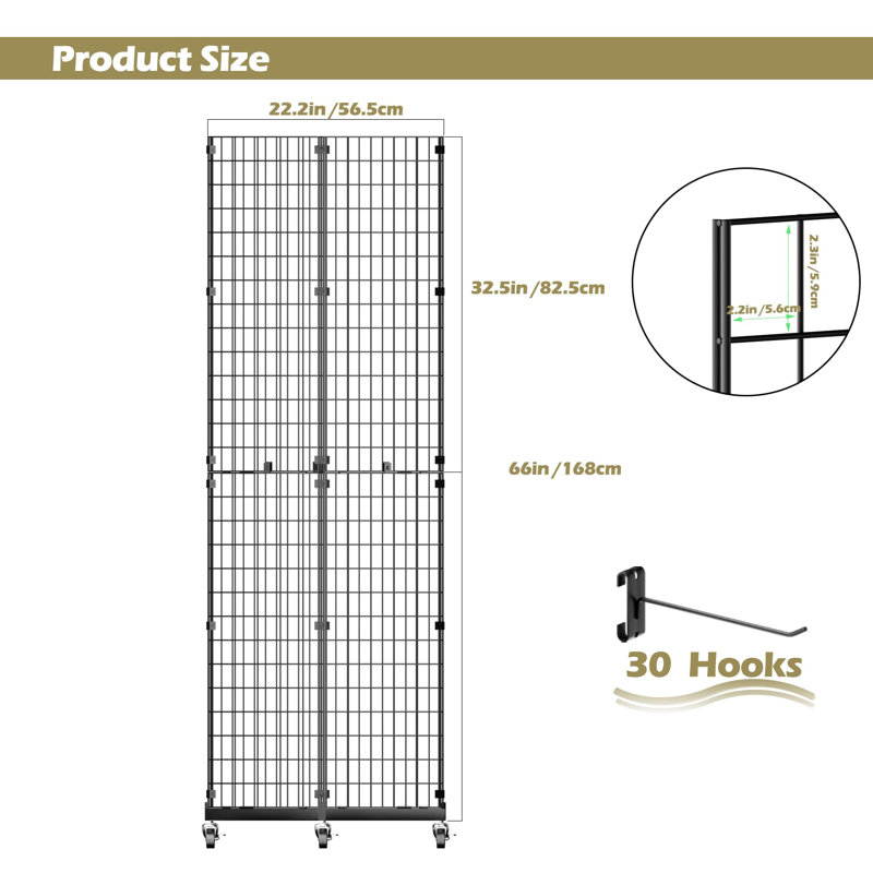 Grid Wall Panels Display Stand - 22"*66" Triangular Display Racks for Vendor Events with 30 Hooks, Art Display Panels Heavy Duty Floor Standing Movable Retail Display Stand