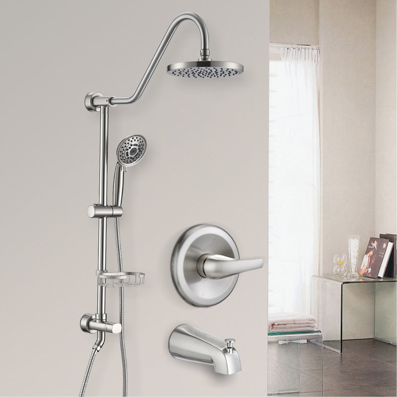 Pomme de douche 8 po et douchette avec trous de pulvérisation en nickel brossé 5 thèmes