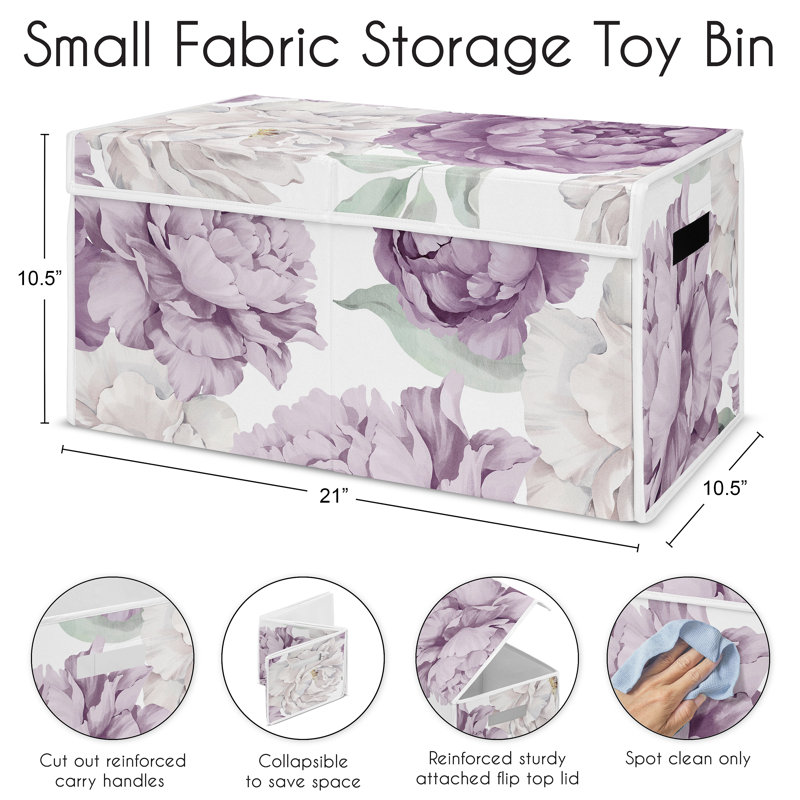 Peony Floral Garden Lavender Purple and Ivory Storage Brushed Microfiber Fabric Toy Box