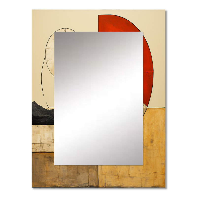 Time Capsule Vintage Illustration - Geometric Decorative Mirror, Gold Large Wall Mirror, Printed Metal Art, 32" x 24"