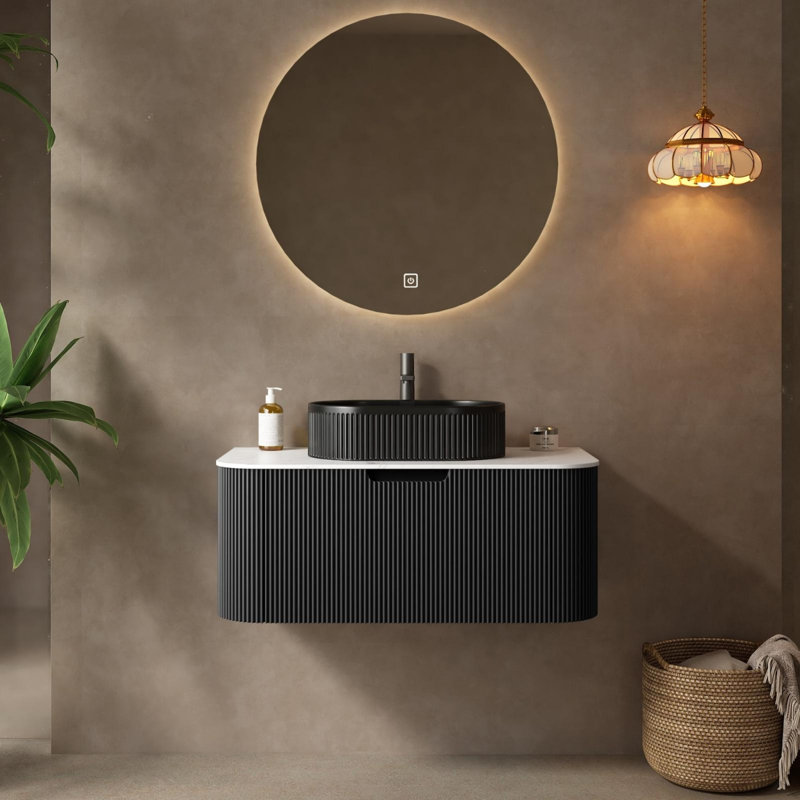 Meuble-lavabo pour salle de bain avec lavabo, armoire de rangement flottante murale moderne avec tiroir, pré-assemblé, 36"