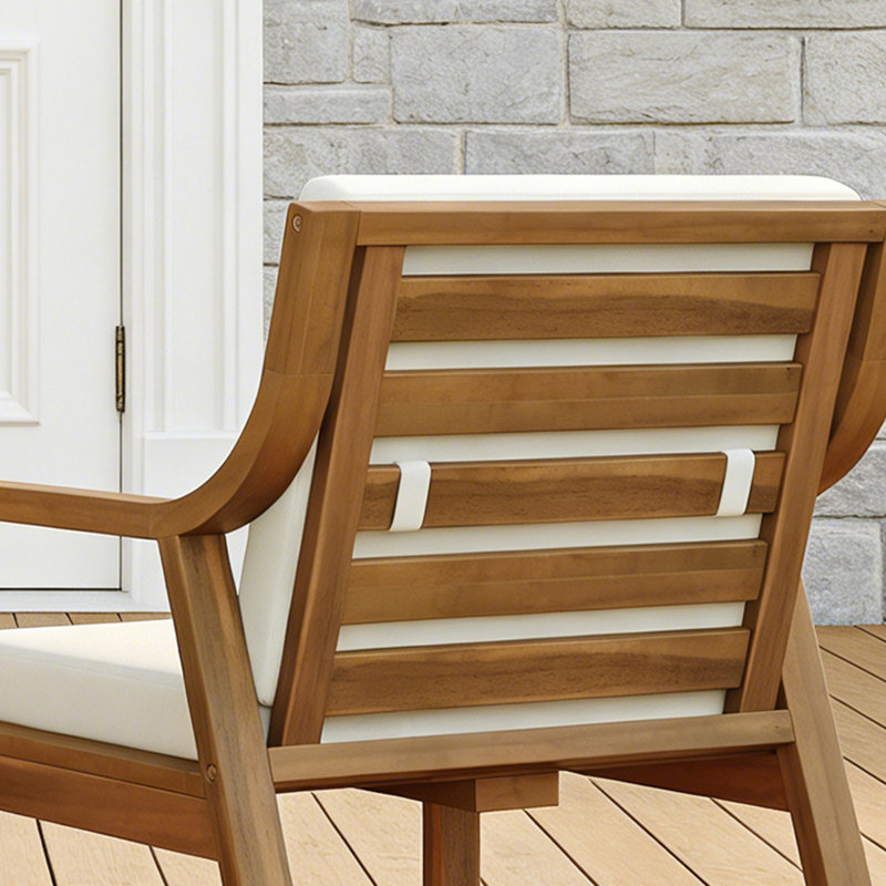 Chaise de salle à manger d'extérieur en bois d'acacia avec coussins amovibles (ensemble de 2), Teck clair