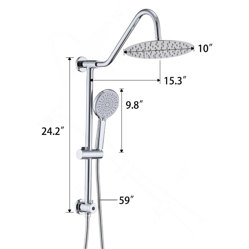 Pomme de douche avec système de douche à main avec pomme de douche à pluie 10 po, Chrome chrome