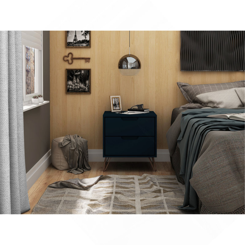 Table de chevet 20 po Rockefeller en bleu minuit (2 tiroirs), Gris anthracite foncé