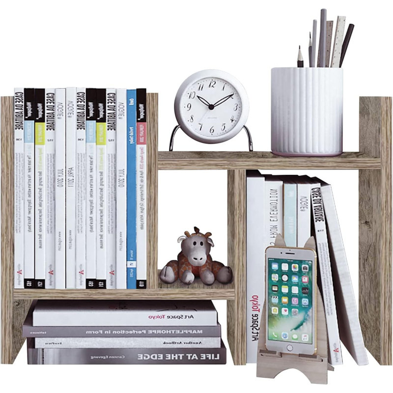 Desktop Organizer Office Storage Rack Adjustable Wood Display Shelf - Free Style Double H Display - Grey Oak