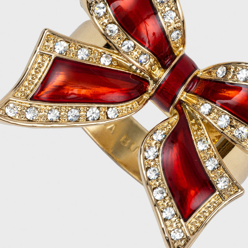 Enamel Bow Skinny Napkin Rings, Red/Shiny Gold
