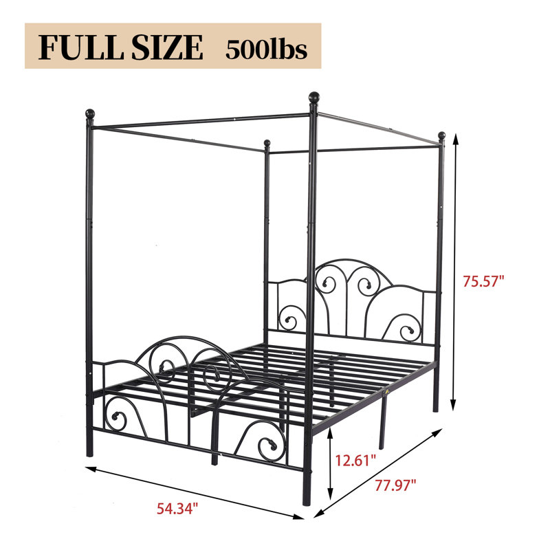 Canopy Metal Bed Frame, Black, Full