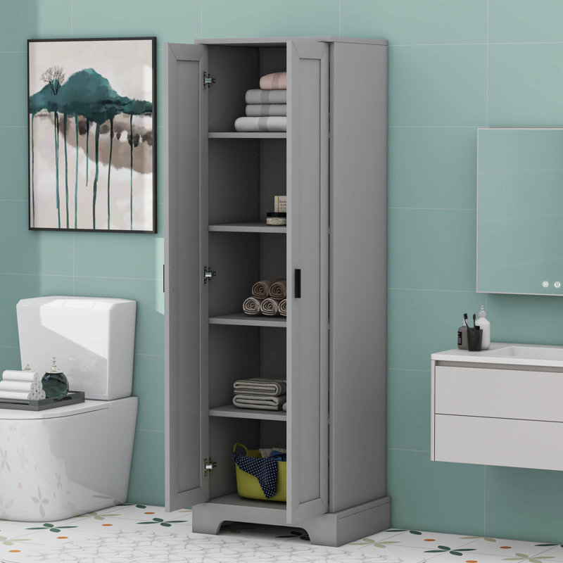 Armoire de rangement avec tablette réglable, deux portes pour la salle de bain ou le bureau, Gris