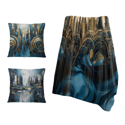 Couverture dorée et bleue Urban Elegance I - City Art Deco