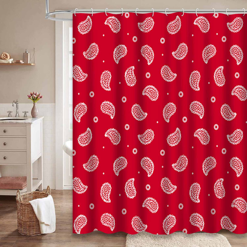 Rideau de douche rouge à motif cachemire traditionnel rouge avec 12 crochets, L 72 po x l 72 po