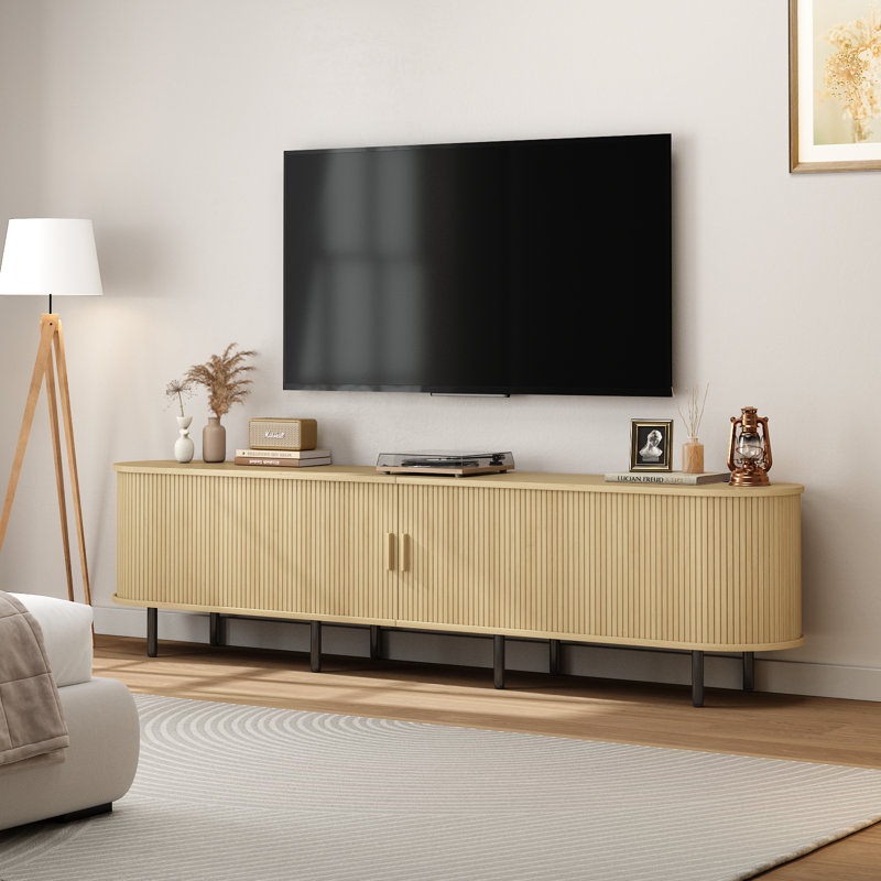 Meuble télé avec rangement et tablettes Jalonda, H 21,7 po x l 86,6 po x P 15,7 po, Bois de chêne