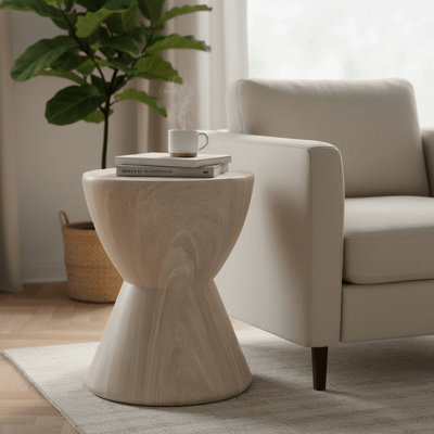 Sherburn 14" Wide Fiberstone Hourglass Side Table with Round Top – Indoor Outdoor Accent Table for Patio, Living Room, or Bedroom Use