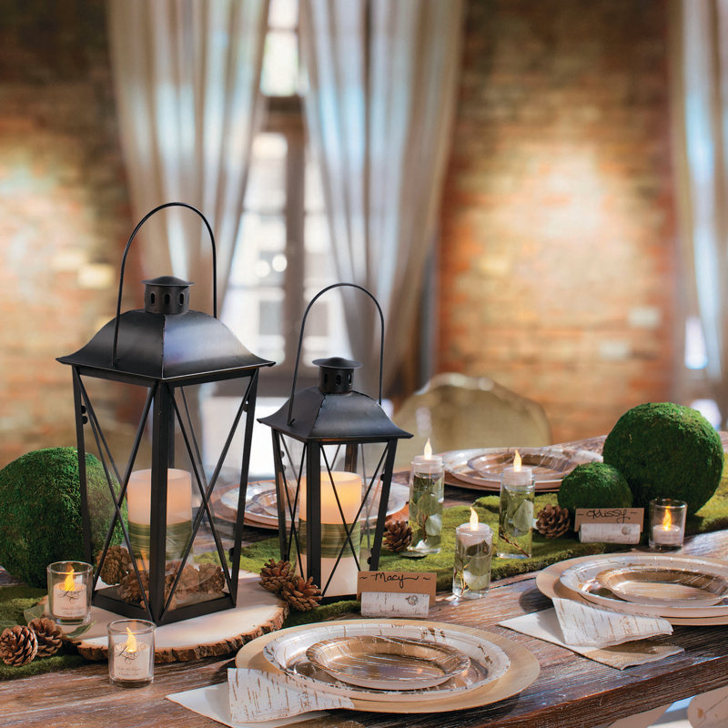 15.9'' H Metal Tabletop Lantern, Black