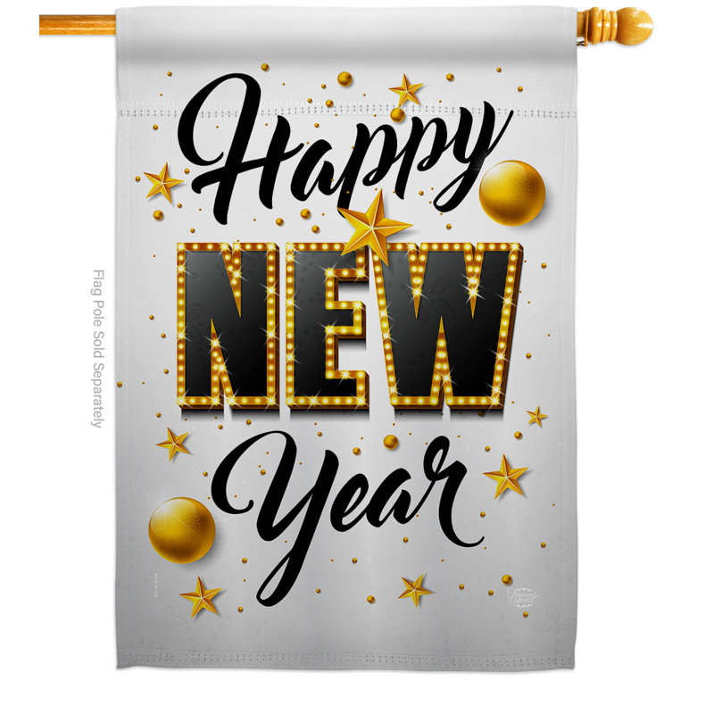 Polyester à 2 faces 40 po x 28 po Happy New Year Drapeau pour la maison