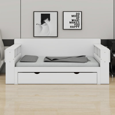 Lit de jour avec bureau amovible, tiroirs de rangement et table d'appoint hydraulique