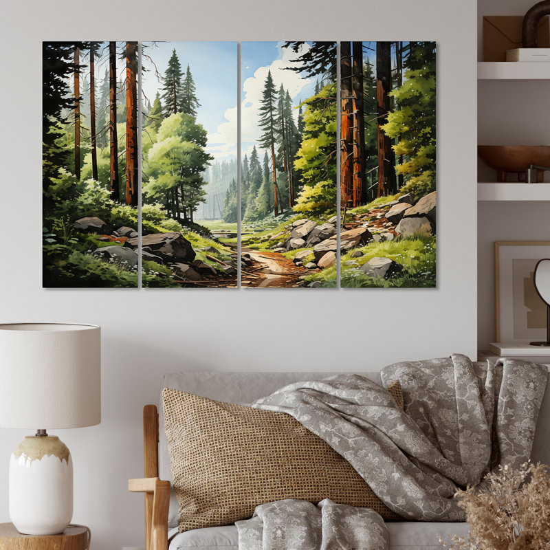 Redwood Majesty Tree Forest II - impressions sur toile de séquoia - 4 panneaux