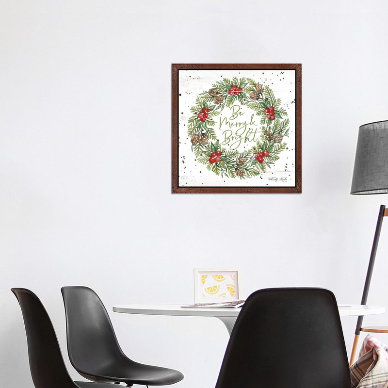 Be Merry & Bright Wreath 1 Piece Wall Art on Canvas, 45.72 cm H x 45.72 cm W, Brown Floater Framed