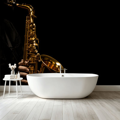 Peel and Stick Wallpaper Wall Mural Saxophone player Jazz Music Instrument Baritone Sax black Wall Art Self Adhesive and Removable