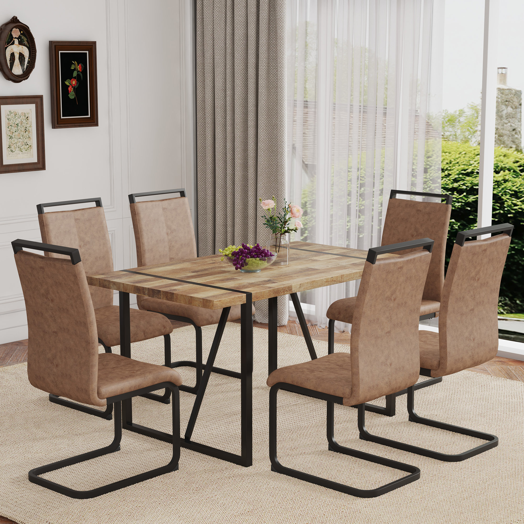 17 Stories Table and chair set.A minimalist retro rectangular dining ...