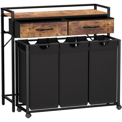 Laundry Hamper 3 Section, Large Rolling Laundry Sorter With Shelf & 2 Drawers, Pull-out Laundry Basket Organizer With Wheels And Removable Bag For Laundry Room Bathroom