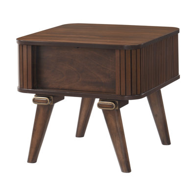 Modern Living Room Storage End Table With Tambour Doors, Walnut Finish | Gift Idea