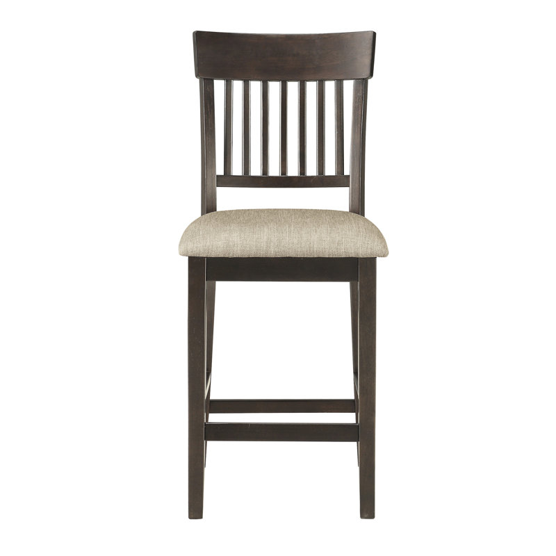 Chaises de salle à manger à hauteur de comptoir 2, finition brun foncé, rembourrage en tissu, dossier à lattes 2 brun, siège rembourré, dossier à lattes verticales, bois