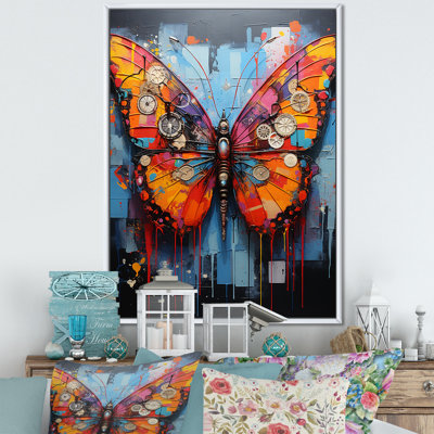 Street art, papillon coloré sur toile
