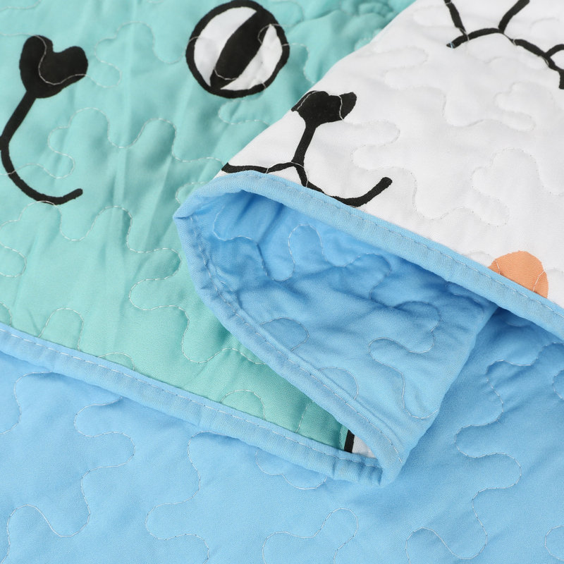 Blue Reversible Kids Full Cat Quilt Bedspread Set
